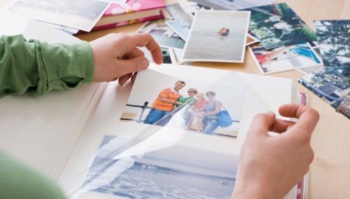 Photo of a woman looking at photos