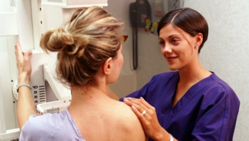 Photo of a patient having a mammogram