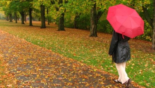 Photo of a woman with an umbrella taking a walk