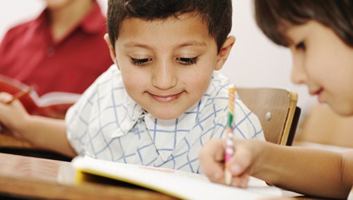 Photo of a schoolboy in class