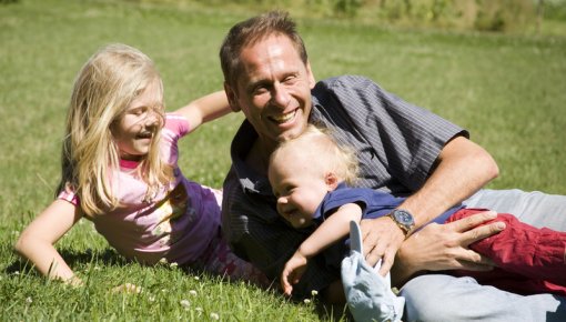 Photo of a father and two children