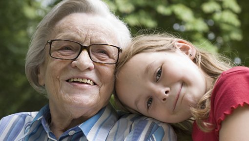 Photo of a grandmother with grandchildren