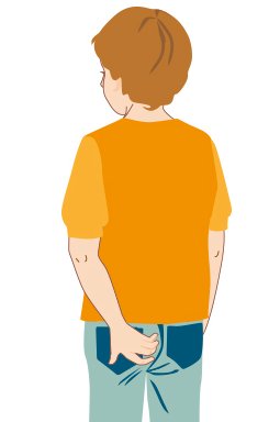 This illustration shows a boy from the back scratching his bottom – a typical sign of pinworms.