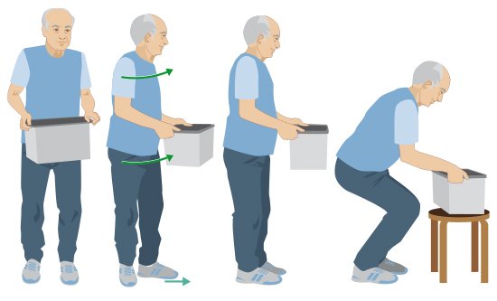 Illustration: How to put a heavy object down in a back-friendly way