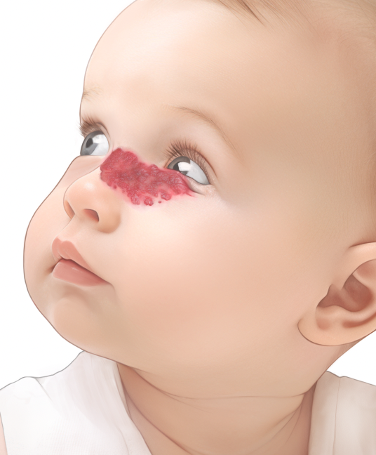 Illustration: Baby with hemangioma near their eye