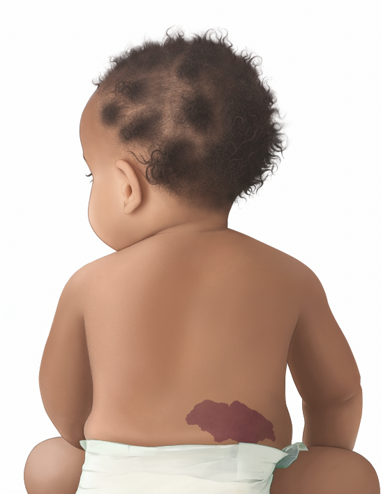 Illustration: Baby with dark skin and hemangioma on their back