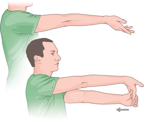 Illustration: Stretching exercise for golfer’s elbow – as described in the article